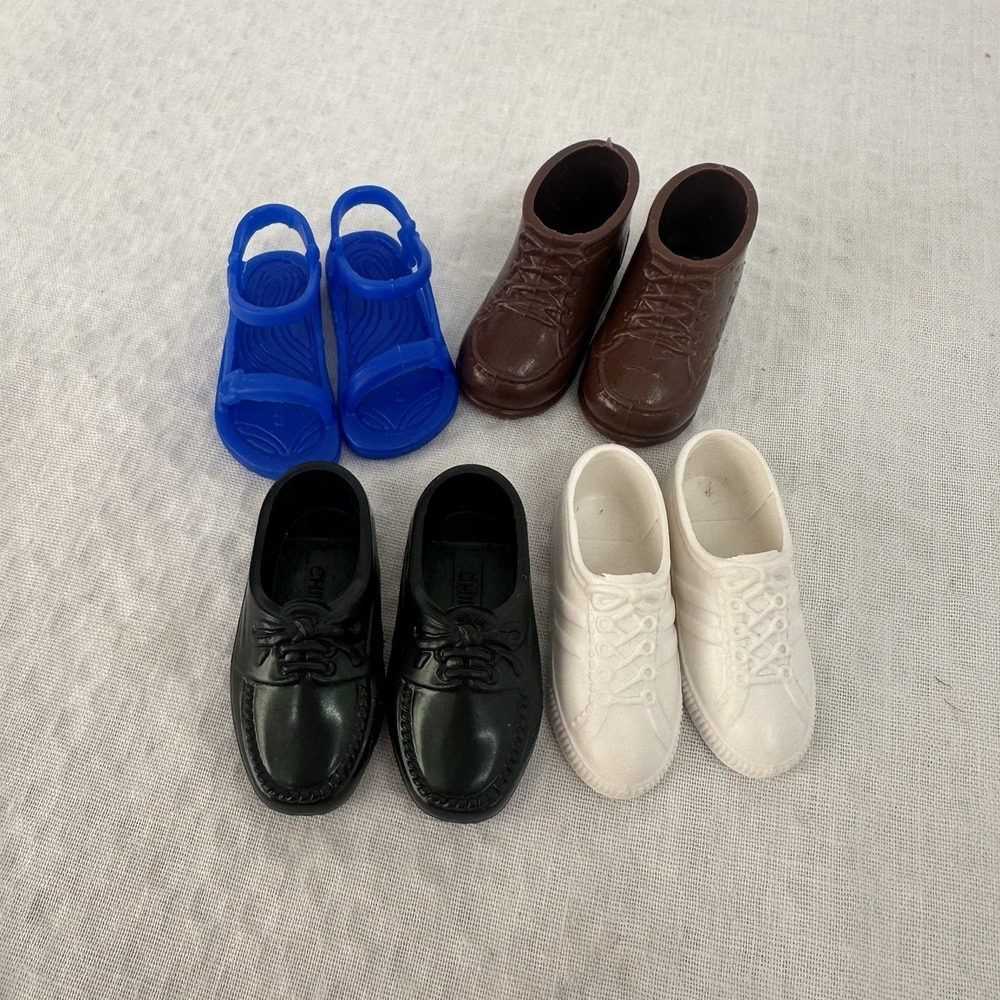 Lot Of 4 Pairs Shoes Mattel Ken Doll Loafers Sandals Sneakers Boots Black Blue